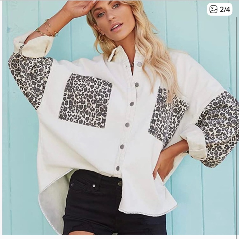 XL shein Leopard Print Button Down Jacket - Picture 4 of 14